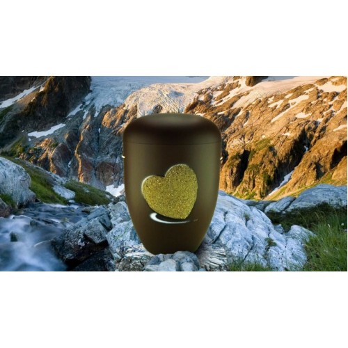 Biodegradable Cremation Ashes Funeral Urn / Casket - CHESTNUT BROWN with RELIEF HEART Design
